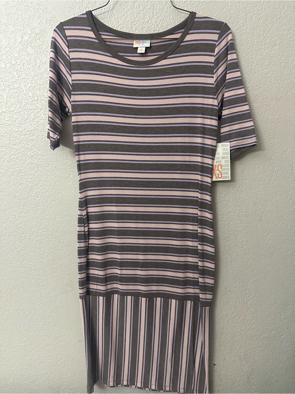 Striped Scoop-Neck Midi Dress in Mauve and Charcoal